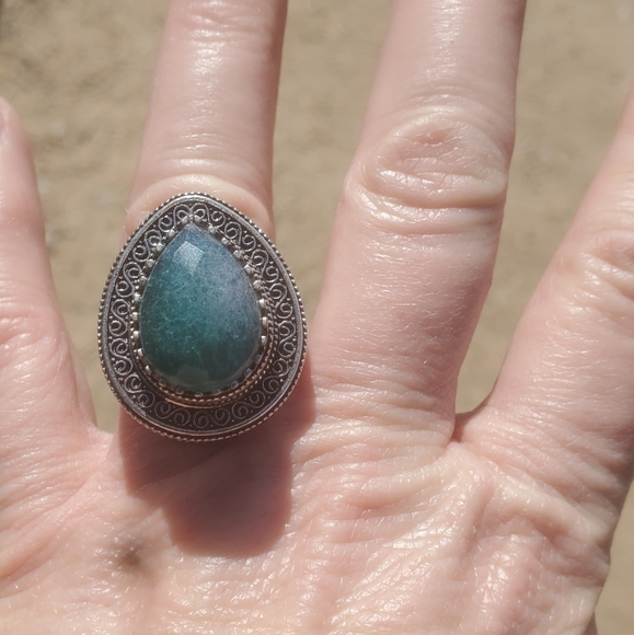 New Green Aventurine Antique Design 925 Silver Statement Ring. - Picture 13 of 16